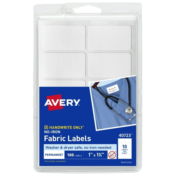 Avery No-Iron Fabric Labels, 1" x 1-3/4", 100ct (40723)