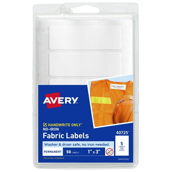 Avery No-Iron Fabric Labels, 1" x 3", 10ct (40725)