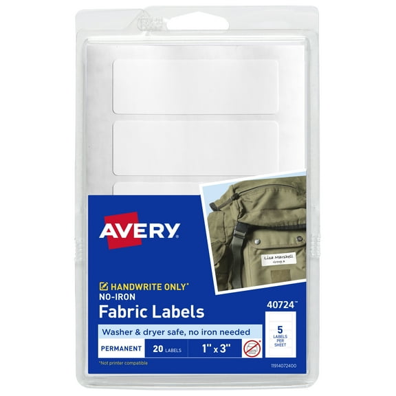 Avery No-Iron Fabric Labels, 1" x 3", 20ct (40724)
