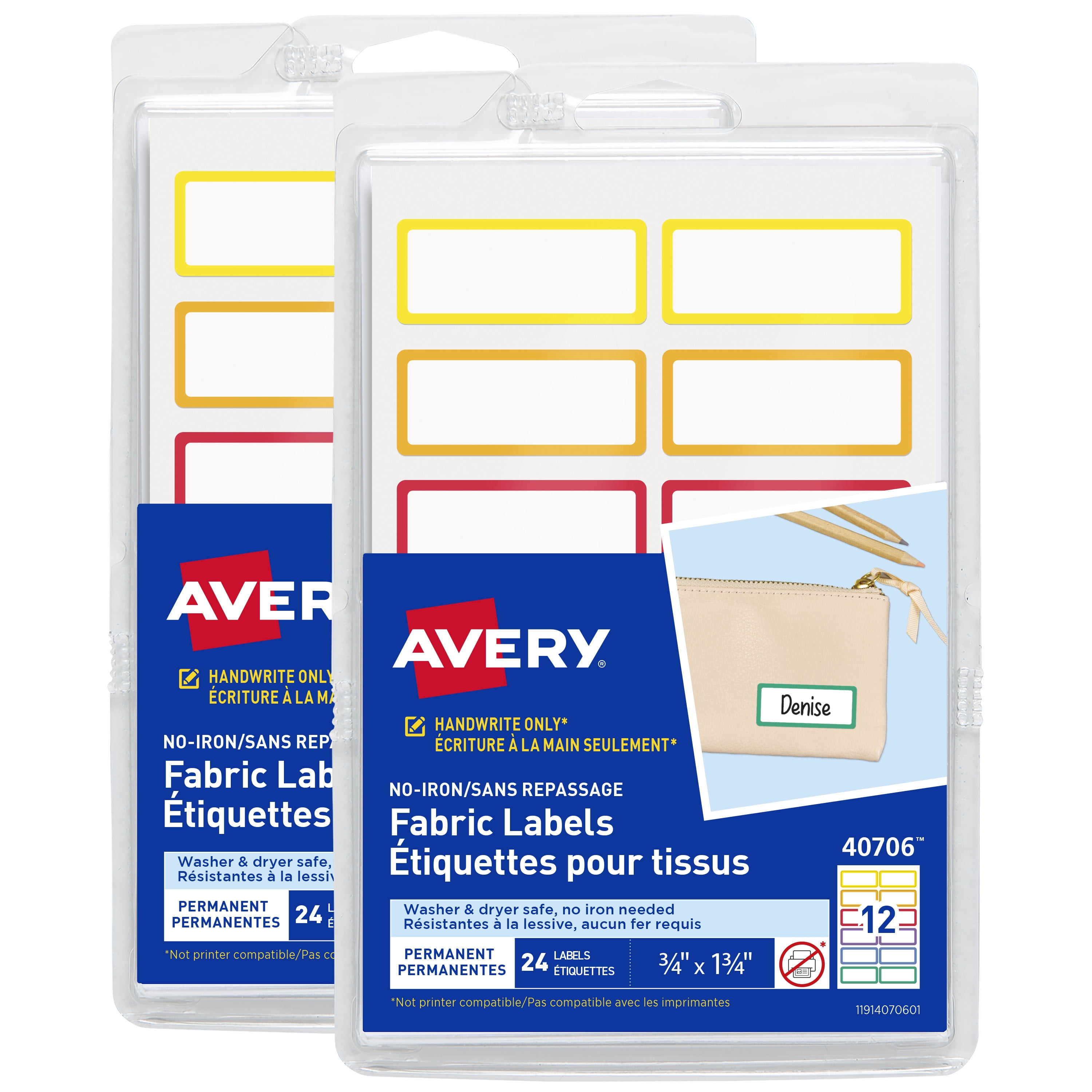 Avery No-Iron Fabric Labels, Rainbow Borders, 48ct (22281)