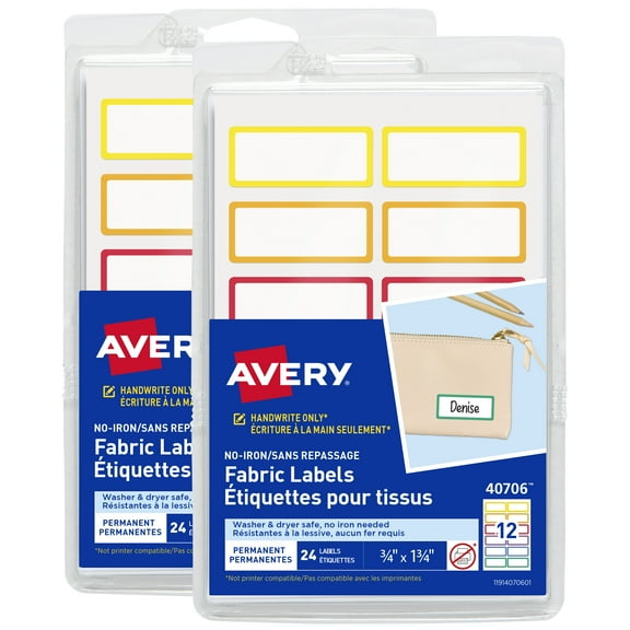 Avery No-Iron Fabric Labels, Rainbow Borders, 48ct (22281)