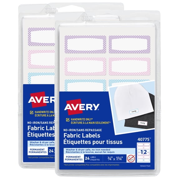 Avery No-Iron Fabric Labels, Soft Pastels, 48ct (22282)