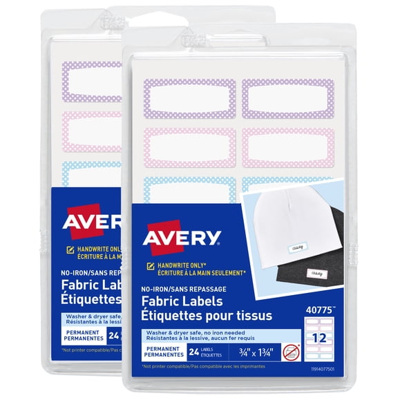 Avery No-Iron Fabric Labels, Soft Pastels, 48ct (22282)