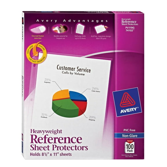 Avery Non-Glare Heavyweight Top Loading Sheet Protectors, 8-1/2 x 11 in, Box of 100