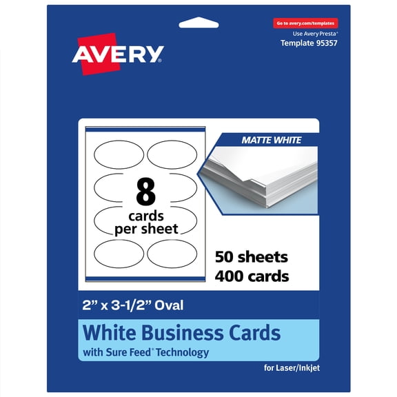 Avery Oval Business Cards, 2" x 3-1/2", Matte White, 400 Total