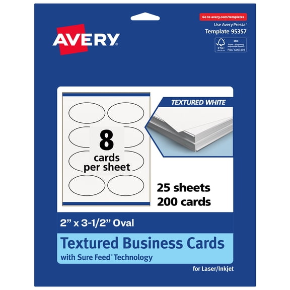 Avery Oval Business Cards , 2" x 3.5", Textured Matte, 200 Total