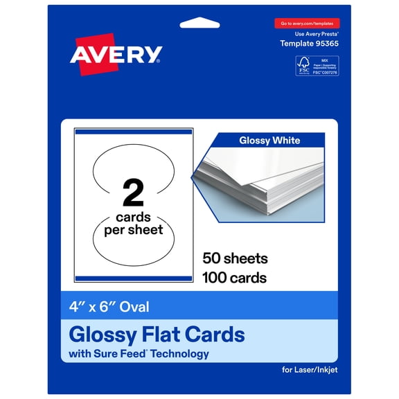 Avery Oval Flat Cards, 4" x 6", Glossy White, 100 Total