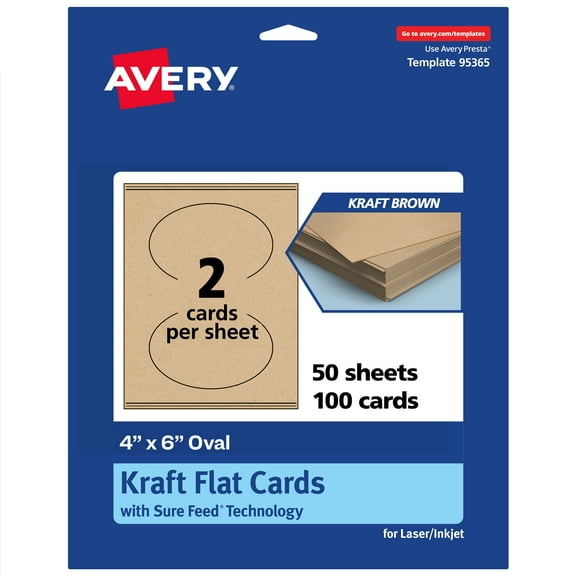 Avery Oval Flat Cards, 4" x 6", Matte Kraft Brown, 100 Total