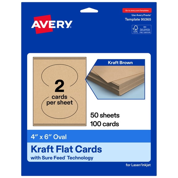 Avery Oval Flat Cards, 4" x 6", Matte Kraft Brown, 100 Total