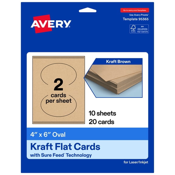 Avery Oval Flat Cards, 4" x 6", Matte Kraft Brown, 20 Total