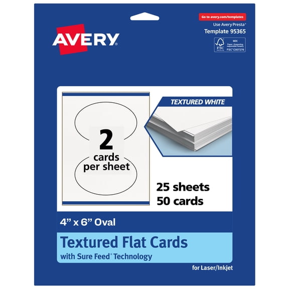 Avery Oval Flat Cards , 4" x 6", Textured Matte, 50 Total