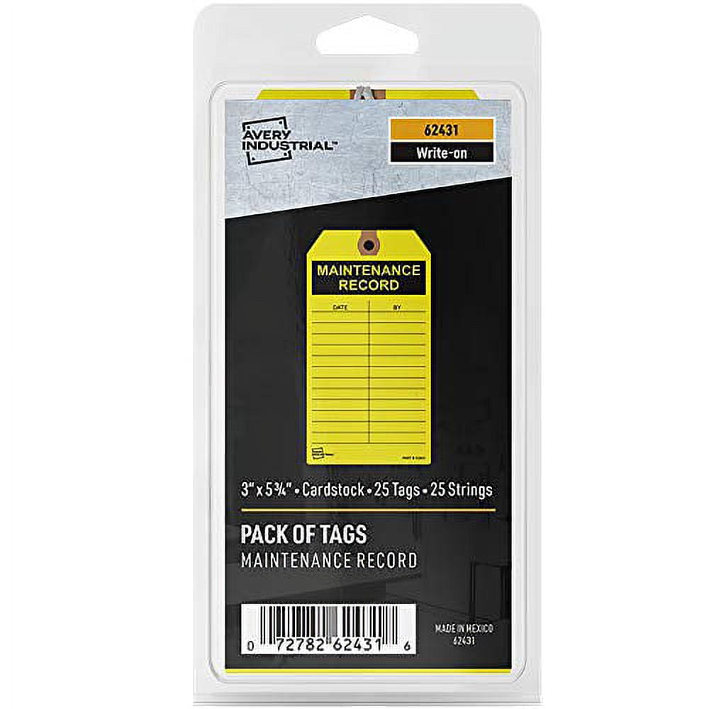 Avery Pack of Tags, Maintenance Record Hang Tags with Strings â€“ 25 ...