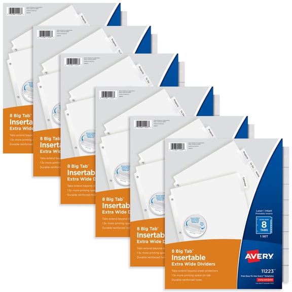 Avery® Paper Dividers, Insertable Big Tab™, 8-Tab, Clear, 6 Sets