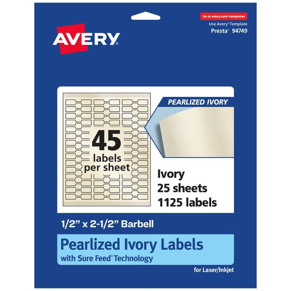 Avery Pearlized Ivory Barbell Labels, .5" x 2.5", 1,125ct