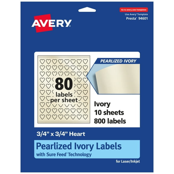 Avery Pearlized Ivory Heart Labels, .75" x .75", 800ct