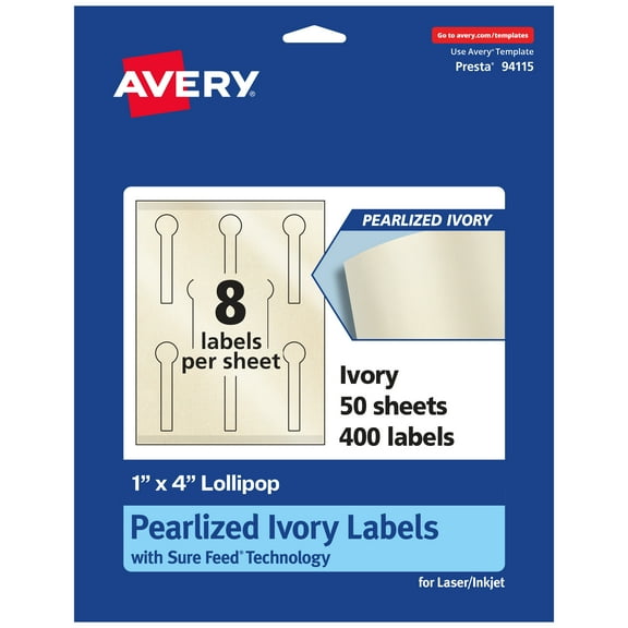 Avery Pearlized Ivory Lollipop Labels, 1" x 4", 400ct