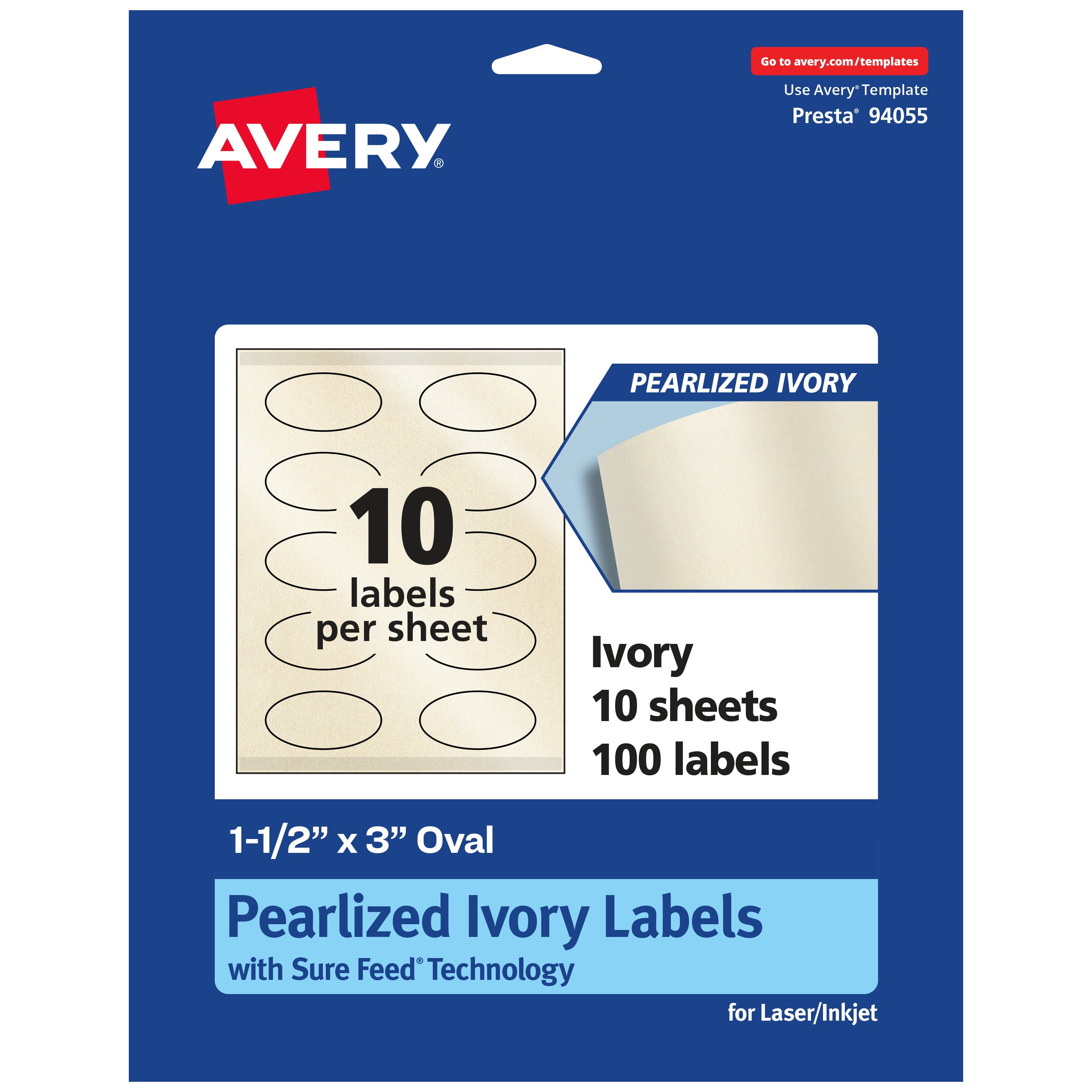 Avery Pearlized Ivory Oval Labels, 1.5" x 3", 100ct