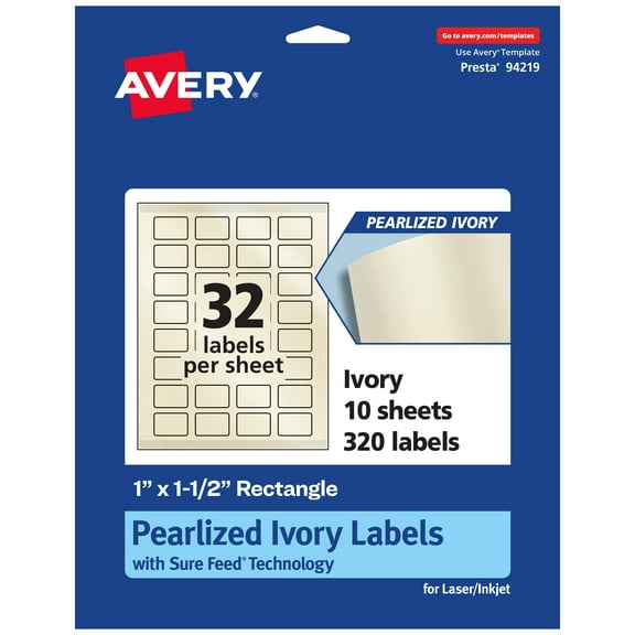Avery Pearlized Ivory Rectangle Labels, 1" x 1.5", 320ct