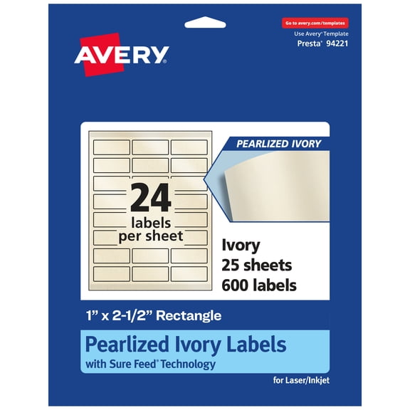 Avery Pearlized Ivory Rectangle Labels, 1" x 2.5", 600ct