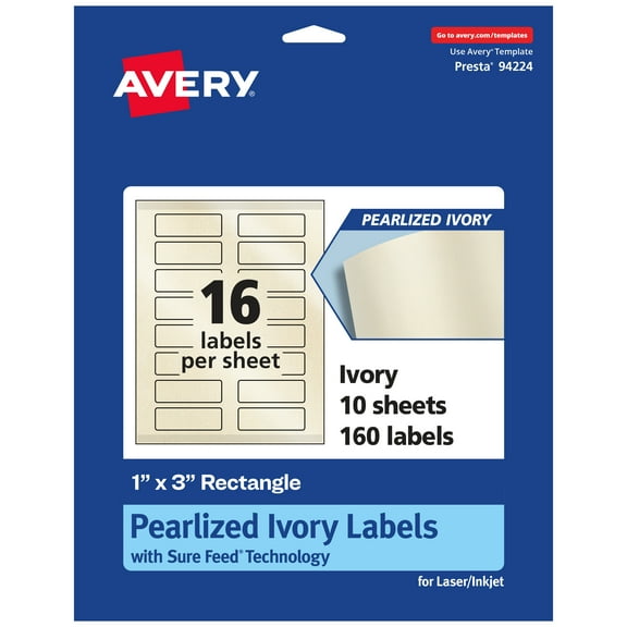 Avery Pearlized Ivory Rectangle Labels, 1" x 3", 160ct