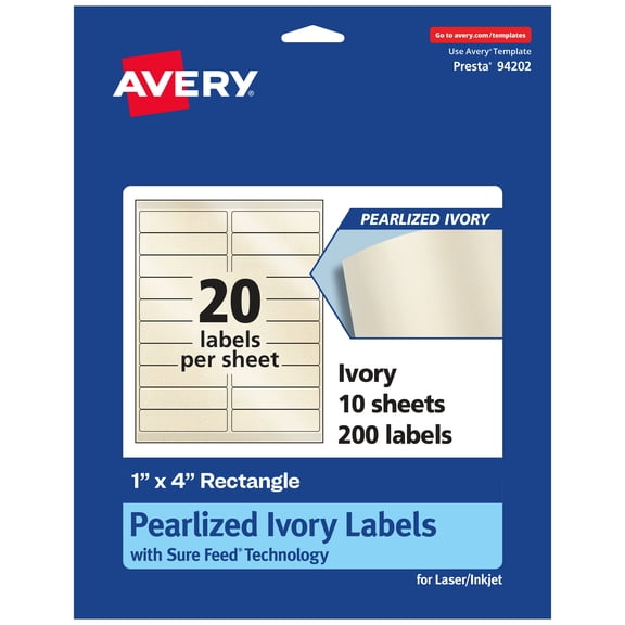 Avery Pearlized Ivory Rectangle Labels, 1" x 4", 200ct