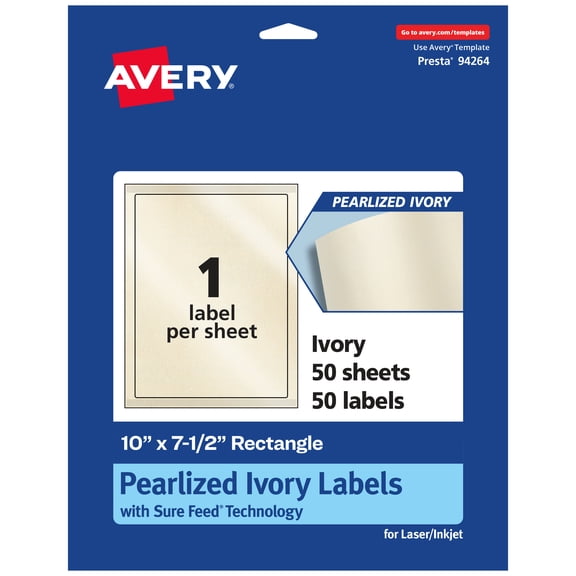 Avery Pearlized Ivory Rectangle Labels, 10" x 7.5", 50ct