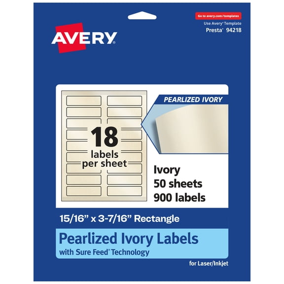 Avery Pearlized Ivory Rectangle Labels, 15/16" x 3-7/16", 900ct