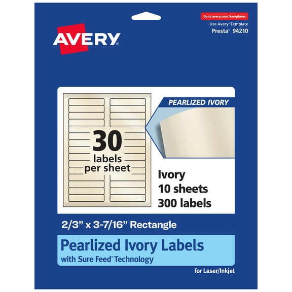 Avery Pearlized Ivory Rectangle Labels, 2/3" x 3-7/16", 300ct