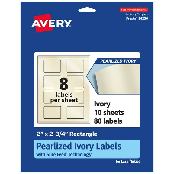 Avery Pearlized Ivory Rectangle Labels, 2" x 2.75", 80ct