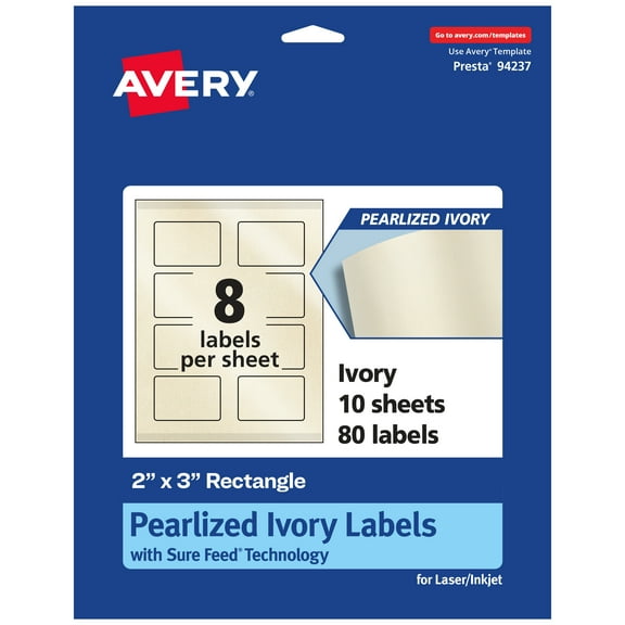 Avery Pearlized Ivory Rectangle Labels, 2" x 3", 80ct