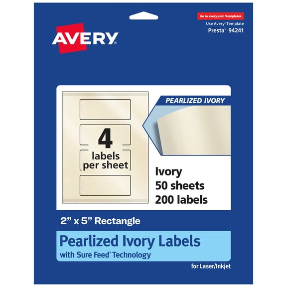 Avery Pearlized Ivory Rectangle Labels, 2" x 5", 200ct