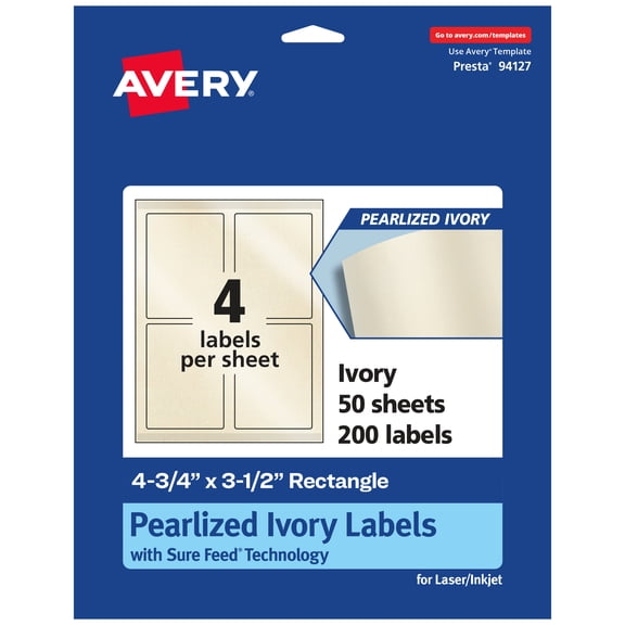 Avery Pearlized Ivory Rectangle Labels, 4.75" x 3.5", 200ct
