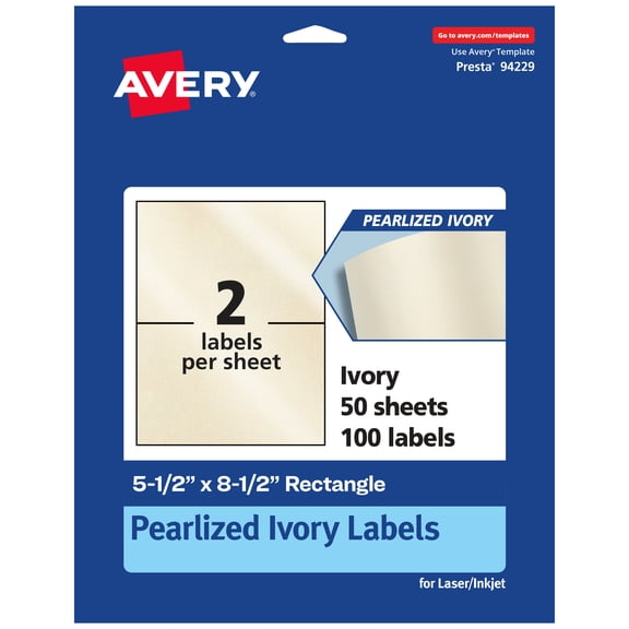 Avery Pearlized Ivory Rectangle Labels, 5.5" x 8.5", 100ct