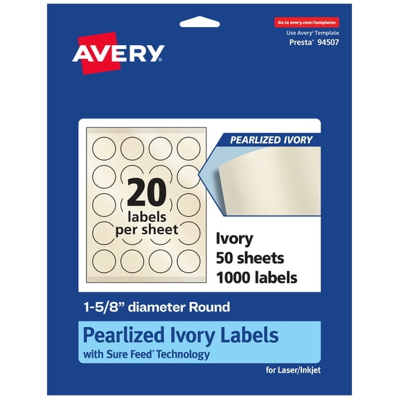 Avery Pearlized Ivory Round Labels, 1-5/8" Diameter, 1,000ct