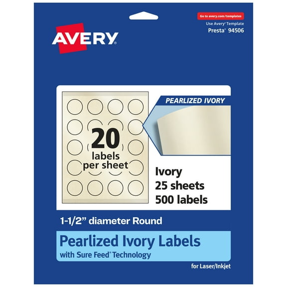 Avery Pearlized Ivory Round Labels, 1.5" Diameter, 500ct