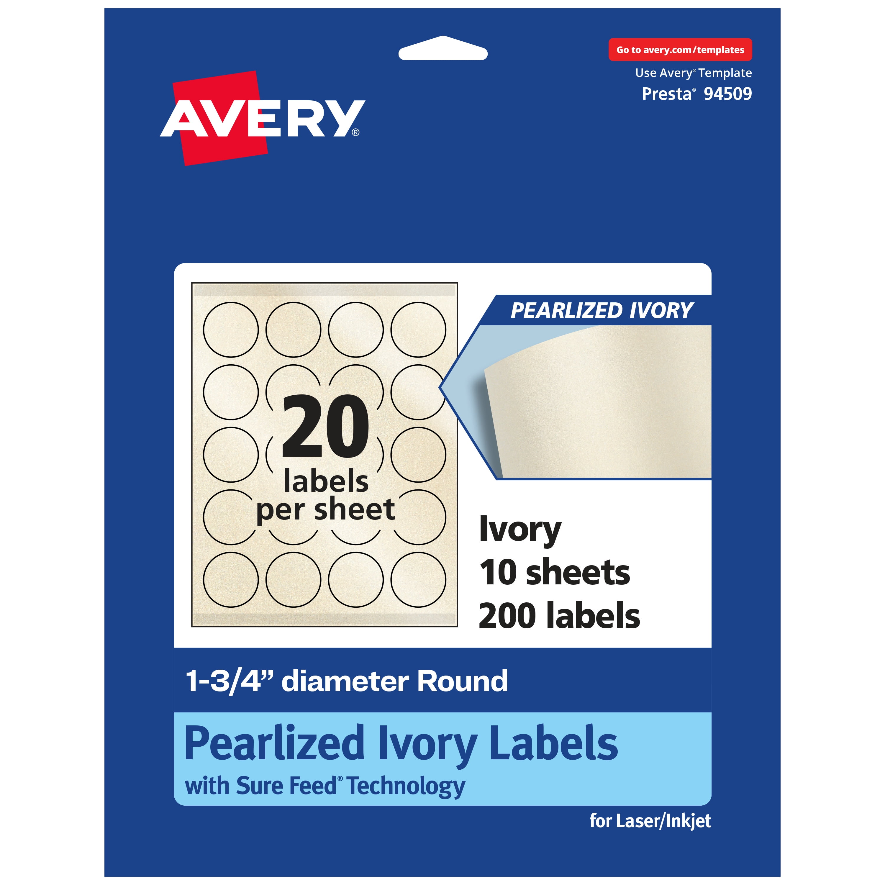 Avery Pearlized Ivory Round Labels, 1.75" Diameter, 200ct