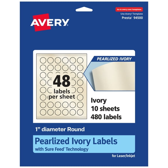 Avery Pearlized Ivory Round Labels, 1" Diameter, 480ct