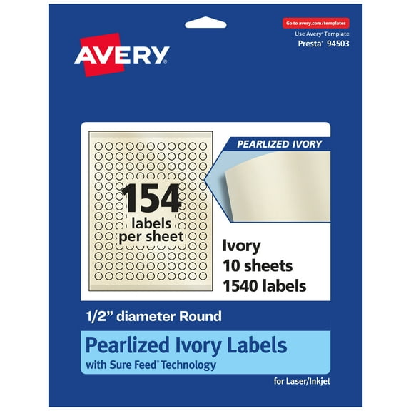 Avery Pearlized Ivory Round Labels, .5" Diameter, 1,540ct