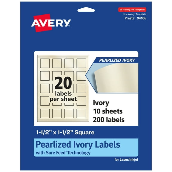 Avery Pearlized Ivory Square Labels, 1.5" x 1.5", 200ct