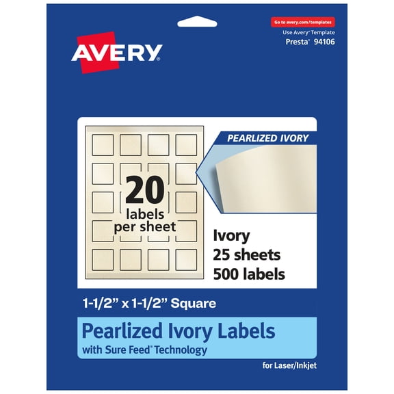 Avery Pearlized Ivory Square Labels, 1.5" x 1.5", 500ct