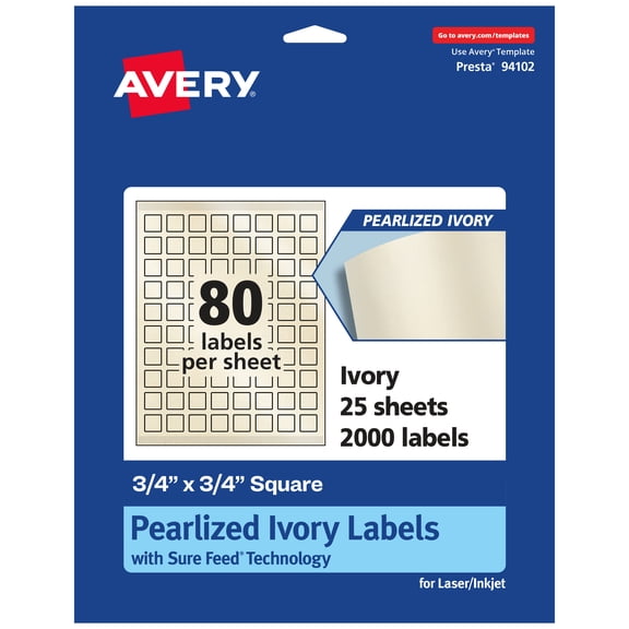 Avery Pearlized Ivory Square Labels, 3/4" x 3/4", 2,000ct