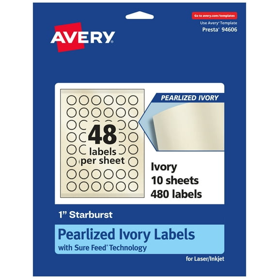 Avery Pearlized Ivory Starburst Labels, 1", 480ct