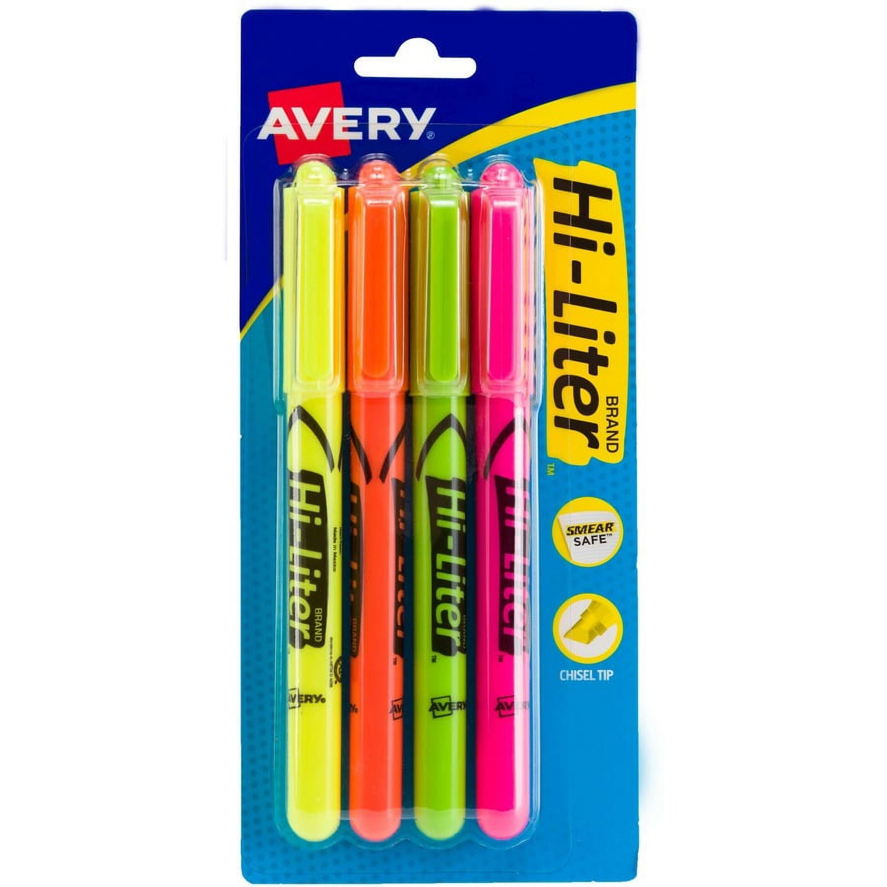 Avery® Pen-Style, Assorted Colors, 4 Count (23545) - Chisel Marker Point Style - Fluorescent Yellow, Fluorescent Pink, Fluorescent Orange, Fluorescent Green Water Based Ink - F | Bundle of 5