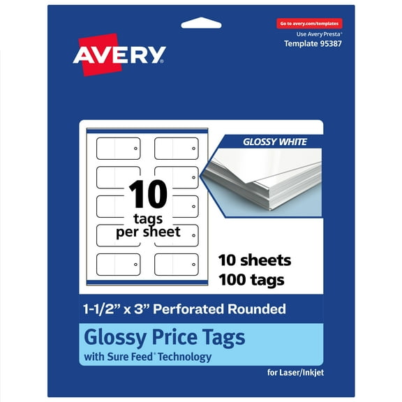 Avery Perforated Rounded Price Tags, 1-1/2" x 3", Glossy White, 100 Total