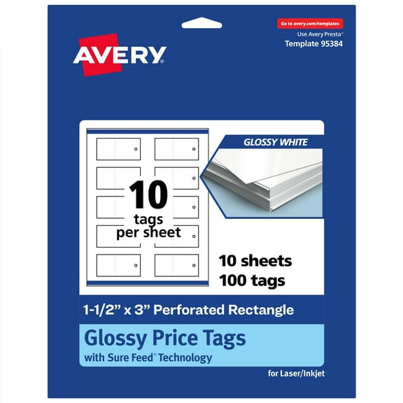 Avery Perforated Price Tags, 1-1/2" x 3", Glossy White, 100 Total