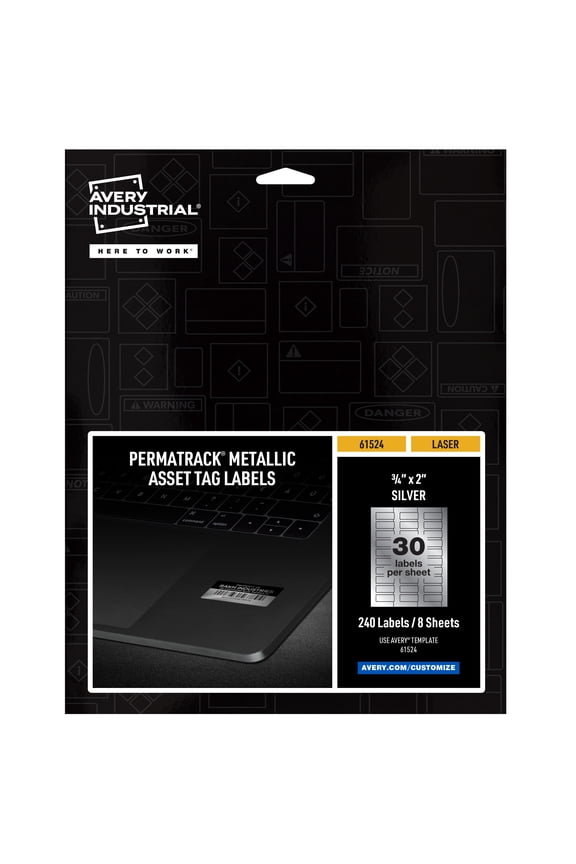 PermaTrack Metallic Asset Tag Labels, 3/4" x 2", 240 Asset Tags (61524)