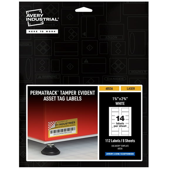 Avery PermaTrack Tamper-Evident Asset Tag Labels, 1-1/4" x 2-3/4", 112 Asset Tags (60536)