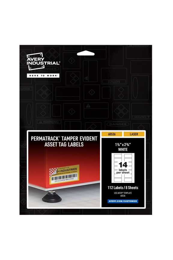 PermaTrack Tamper-Evident Asset Tag Labels, 1-1/4" x 2-3/4", 112 Asset Tags (60536)