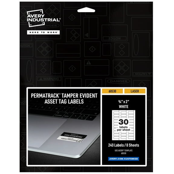 Avery PermaTrack Tamper-Evident Asset Tag Labels, 3/4" x 2", 240 Asset Tags (60530)