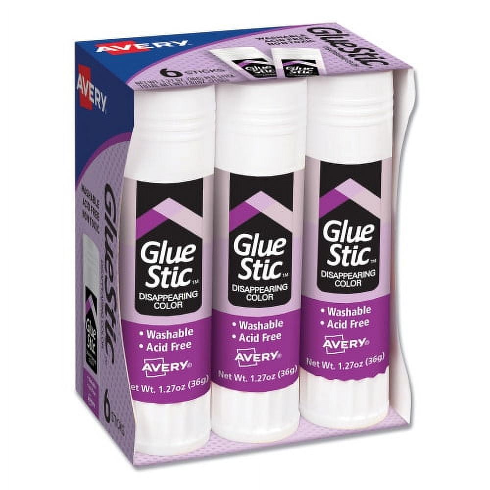 2Pc Avery Permanent Glue Stic Value Pack, 1.27 oz, Applies Purple, Dries Clear, 6/Pack (98071)